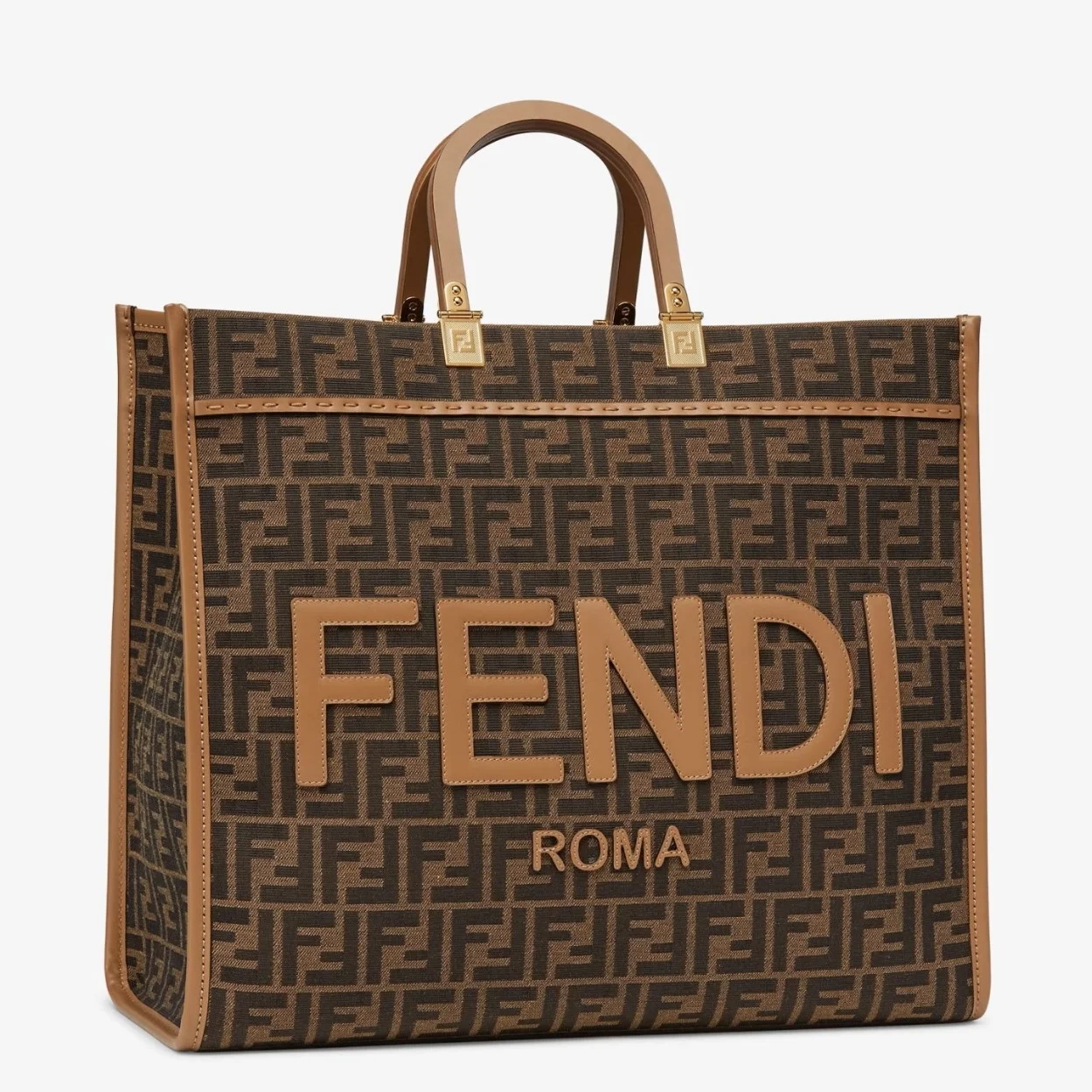 Fendi Sunshine Large Tote Bag in Brown FF Jacquard Fabric product view 1