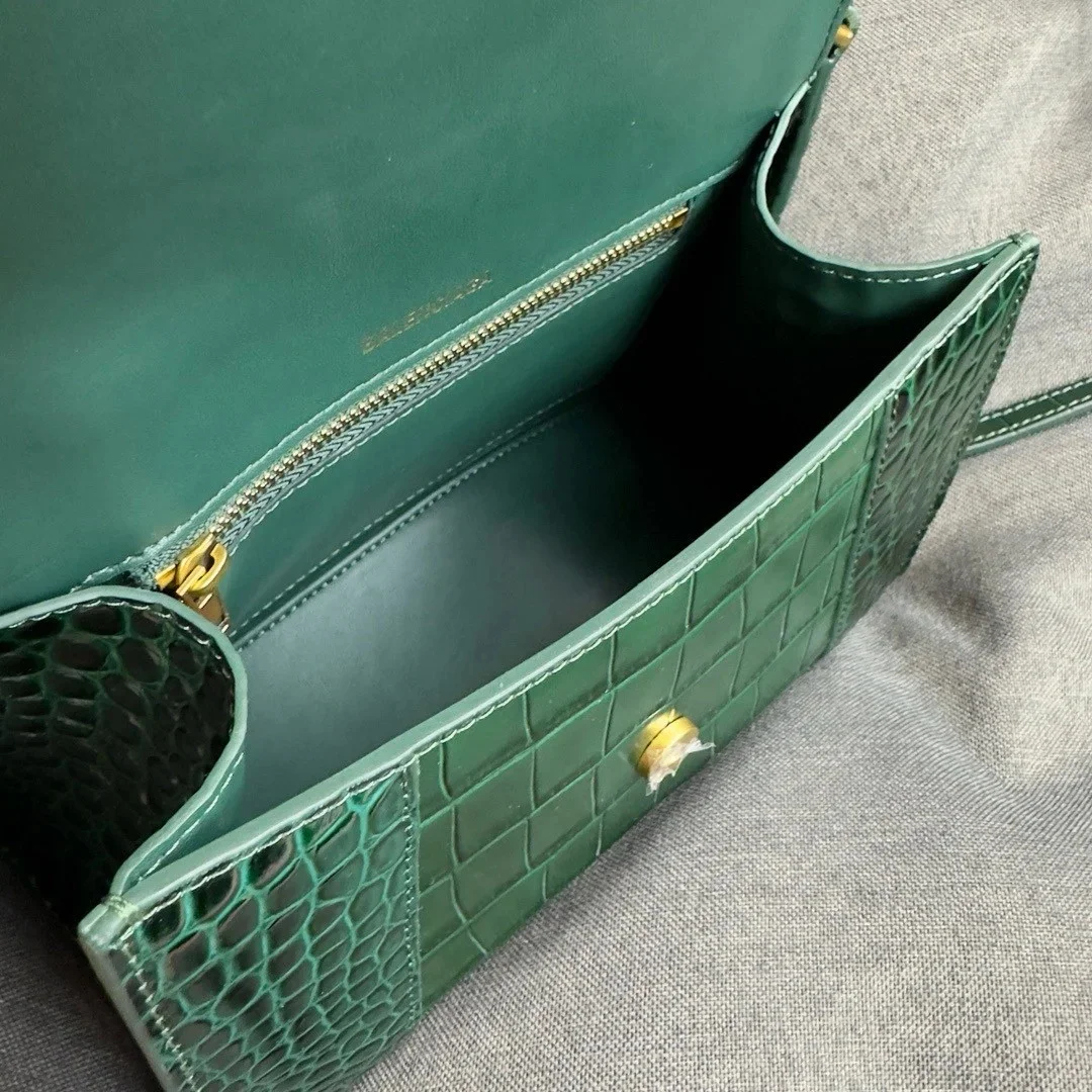 Balenciaga Hourglass Small Bag in Green Croc-Embossed Calfskin product view 4