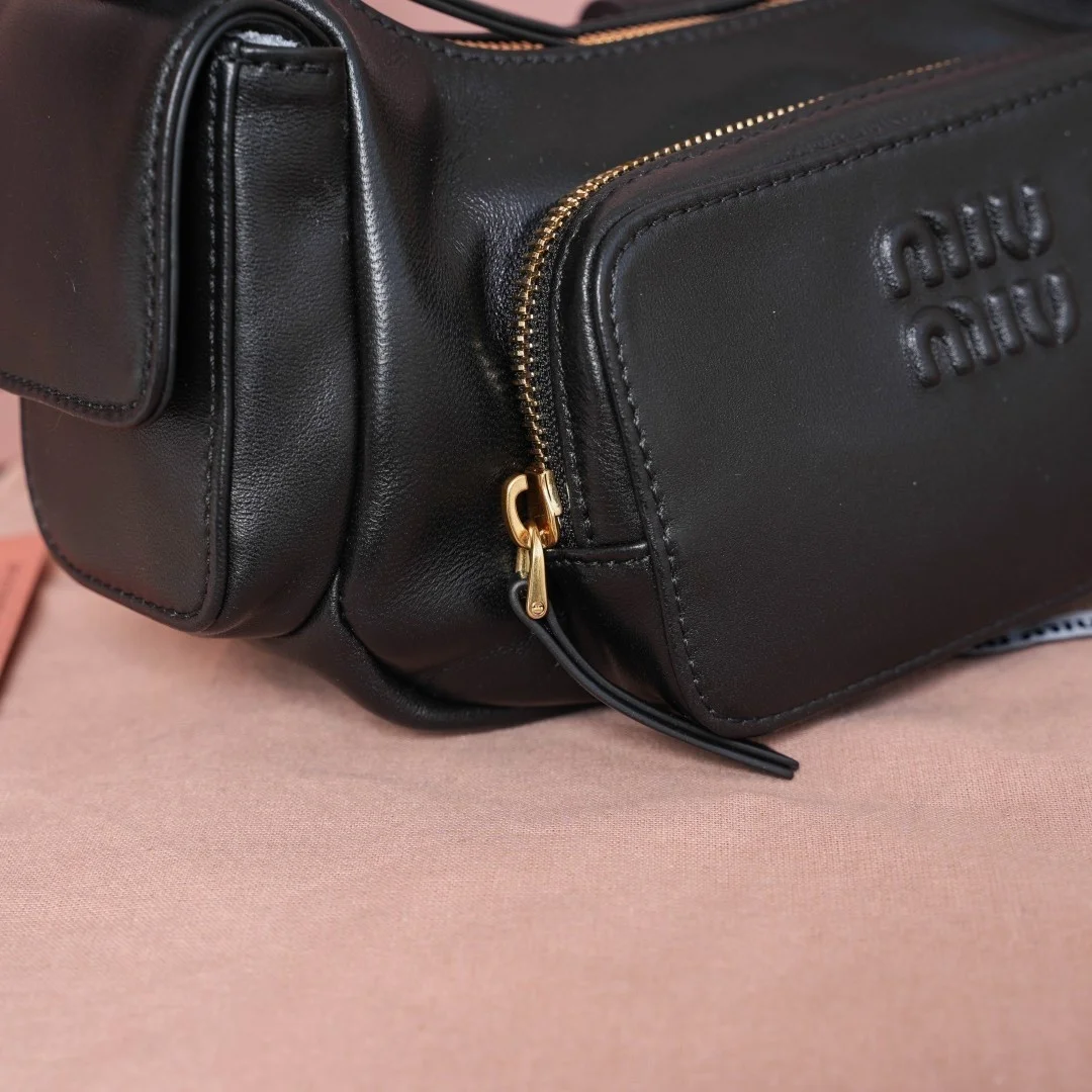 Miu Miu Pocket Shoulder Bag in Black Nappa Leather product view 9