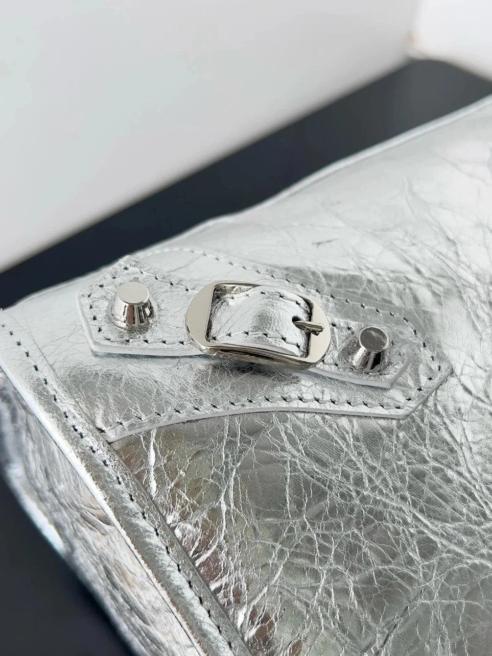 Balenciaga Le City Medium Bag in Silver Metallic Lambskin product view 4