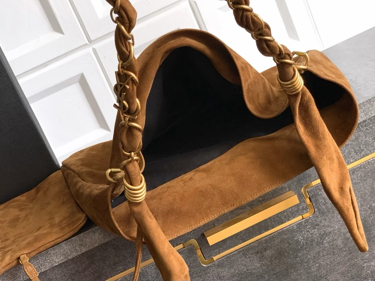 Saint Laurent Amalia Shouler Bag in Brown Suede Calfskin product view 10