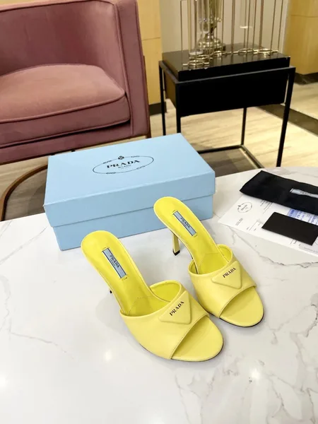 Prada Heeled Sandals 75mm in Yellow Brushed Leather product view 7