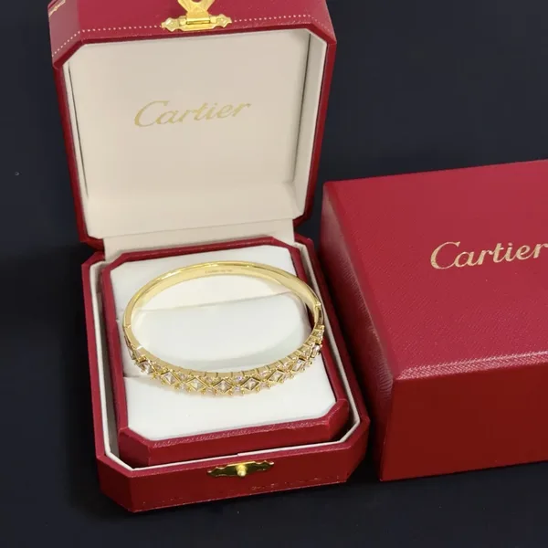 Cartier Gold-Tone Textured Bangle with Teardrop Crystal-Effect Details product photo