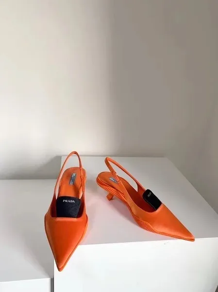 Prada Gabardine Slingback Pumps In Orange Nylon product view 3