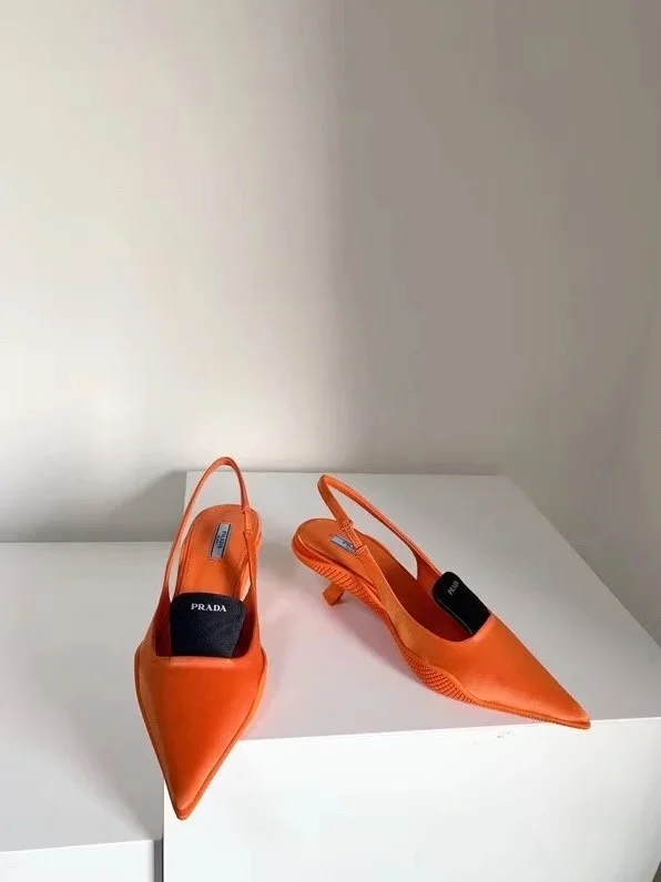 Prada Gabardine Slingback Pumps In Orange Nylon product view 3