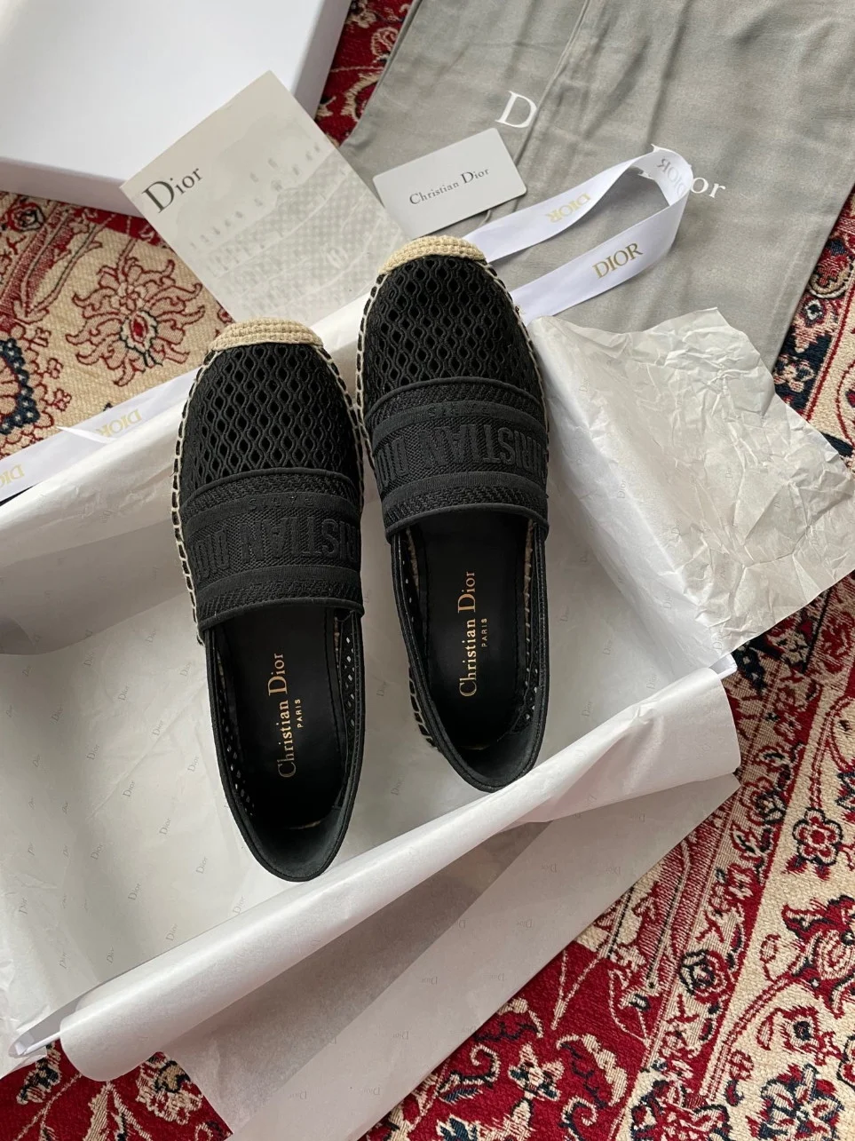 Dior Granville Espadrilles In Black Mesh Embroidery product view 4