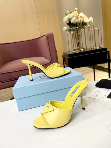Prada Heeled Sandals 75mm in Yellow Brushed Leather product view 6