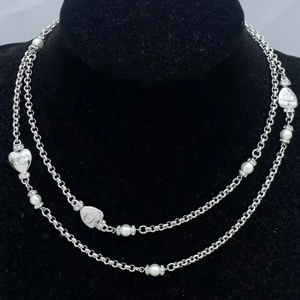 Chanel Double-Row Pearl-Effect Chain Necklace Silver-Tone product photo