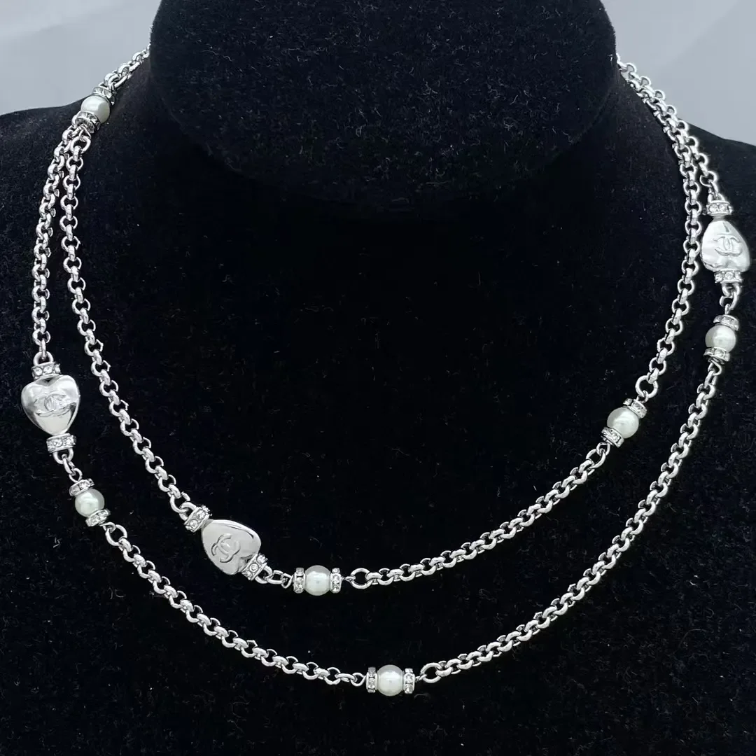 Chanel Double-Row Pearl-Effect Chain Necklace Silver-Tone product view 1