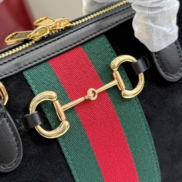 Gucci Borsetto Medium Boston Bag — Black Suede product view 5