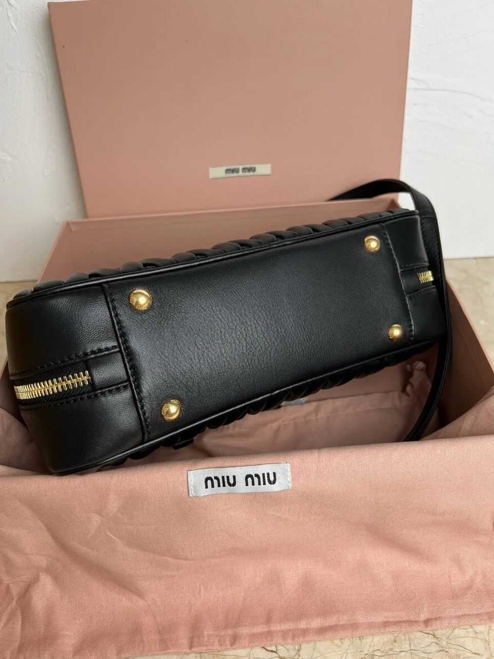 Miu Miu Arcadie Large Bag in Black Matelasse Leather product view 5
