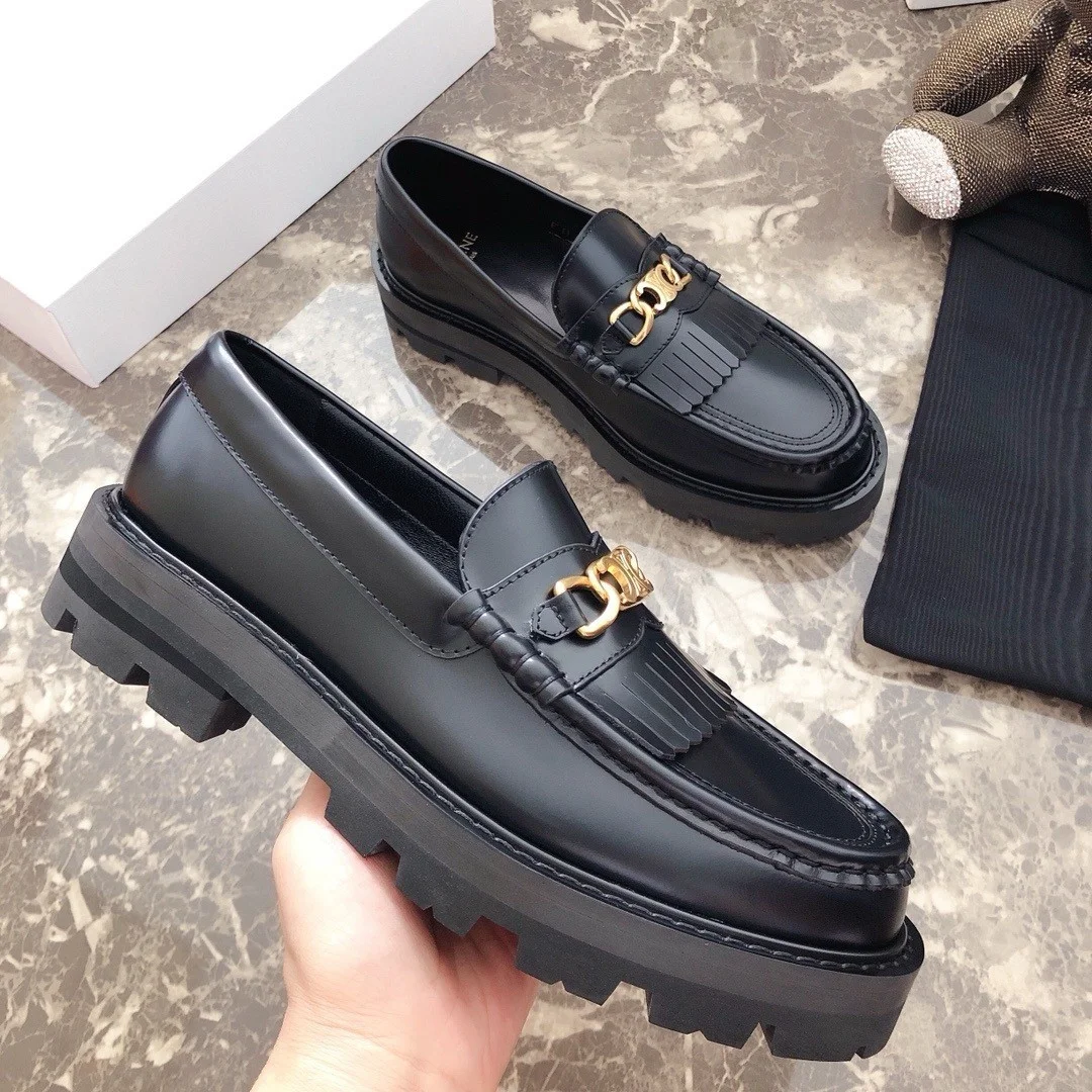 Celine Margaret Loafers in Black Leather with Triomphe Chain product view 7