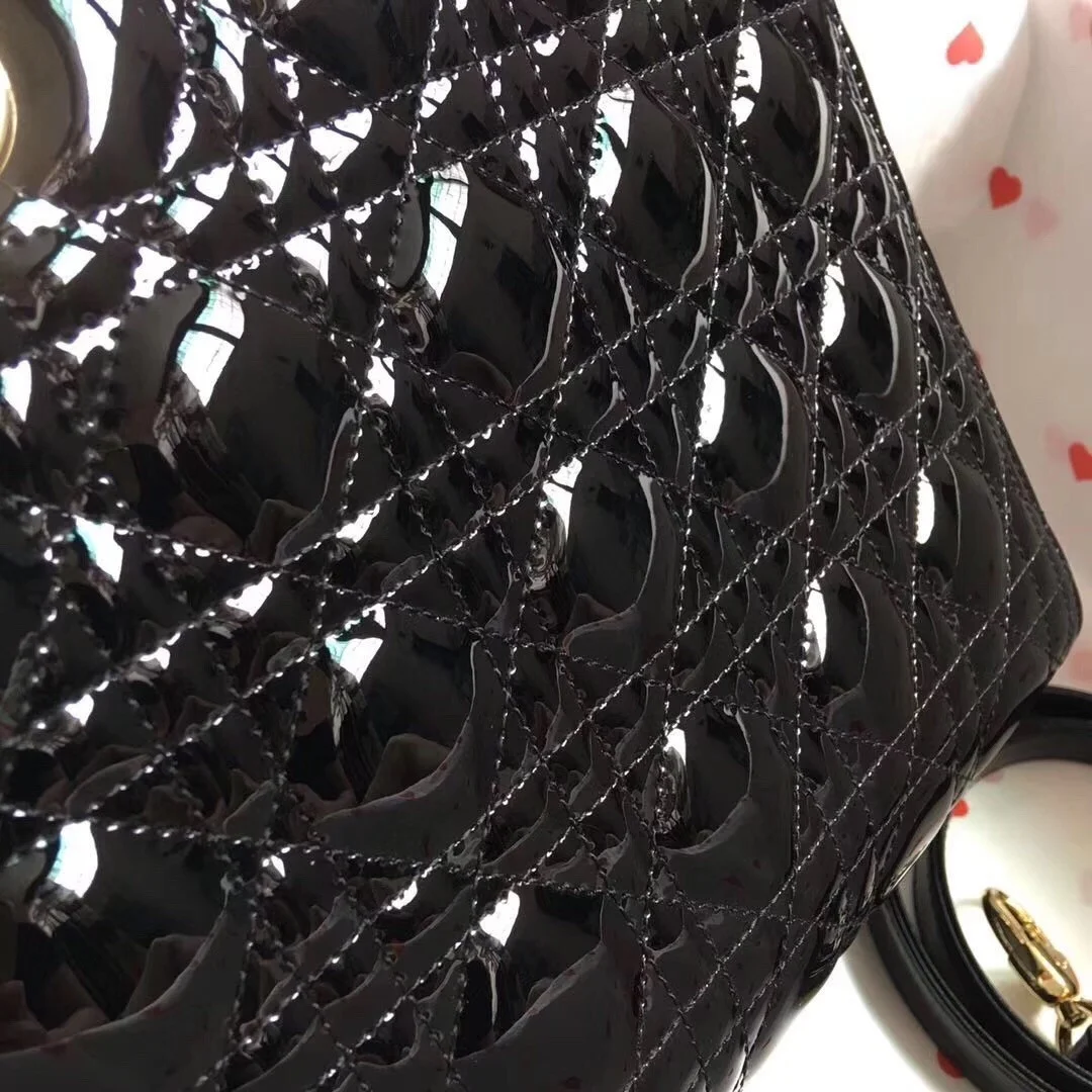 Dior Lady Dior Medium Bag In Black Patent Leather product view 8