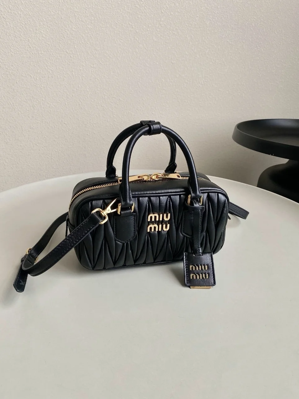 Miu Miu Arcadie Medium Bag in Black Matelasse Leather product view 4
