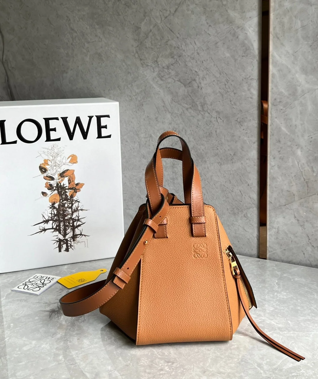 Loewe Compact Hammock Bag in Light Caramel Grained Calfskin product view 3