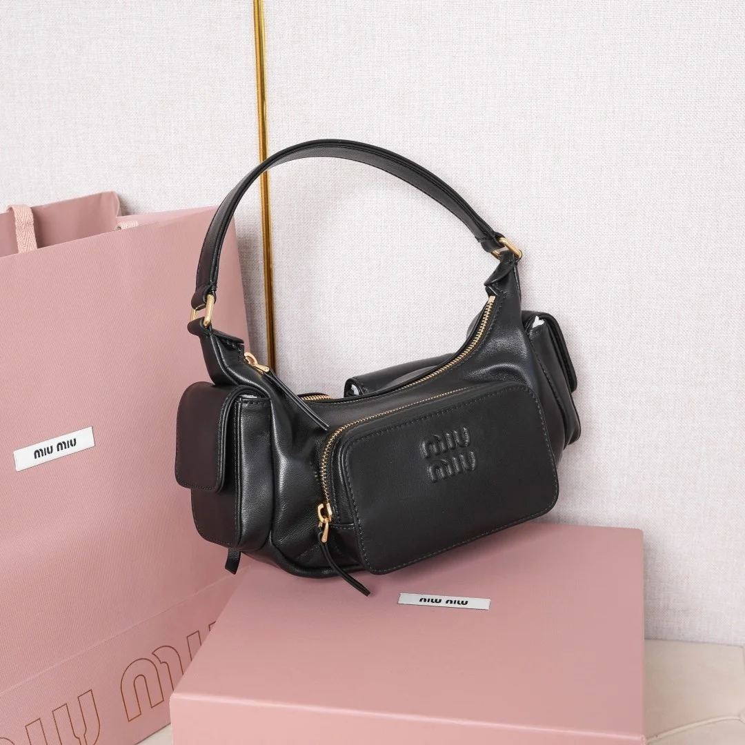Miu Miu Pocket Shoulder Bag in Black Nappa Leather product view 8