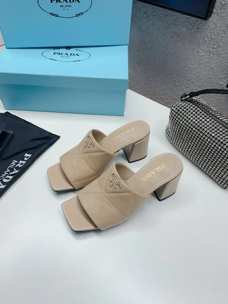 Prada Heeled Slide Sandals 65mm In Beige Nappa Leather product view 7