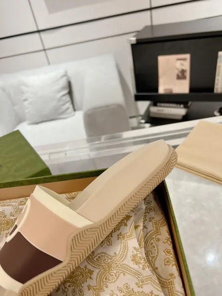 Gucci GG Logo Slide Sandals in Beige/Brown product view 7