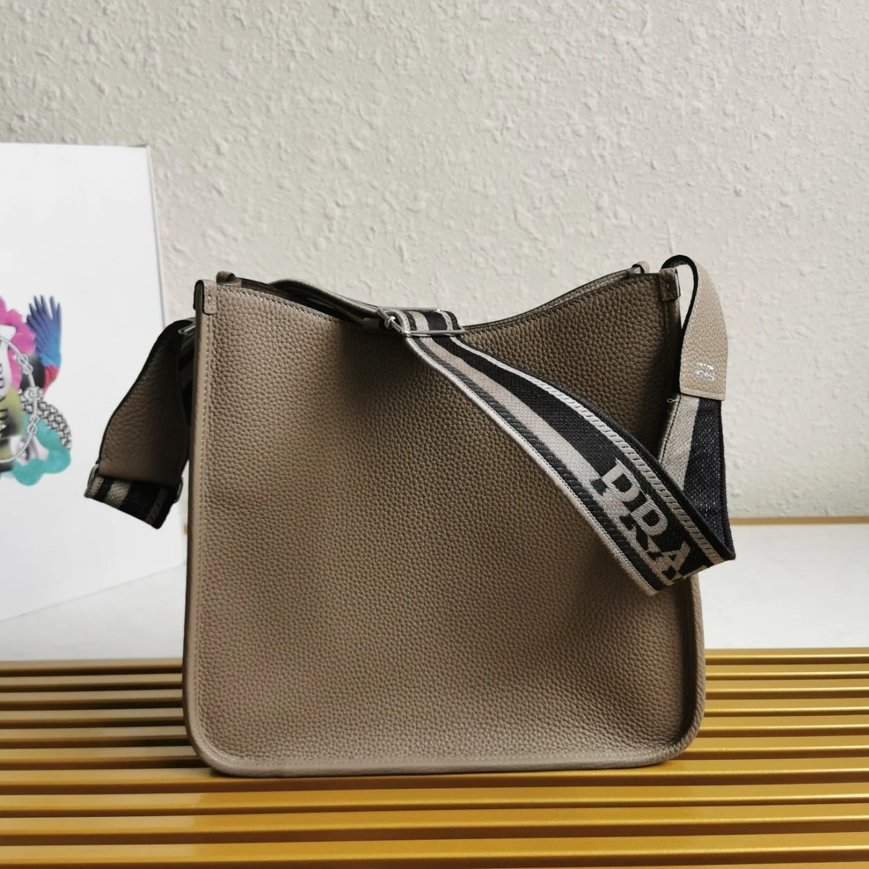 Prada Hobo Bag in Grey Grained Leather product view 2