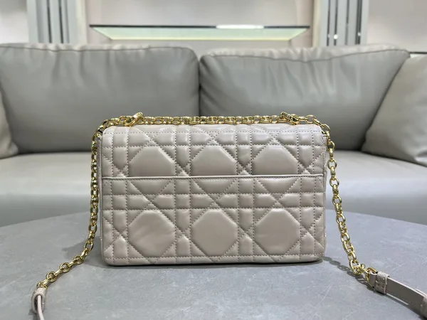 Medium Soft Dior Caro Bag — Taupe with Gold-Tone Hardware product view 3