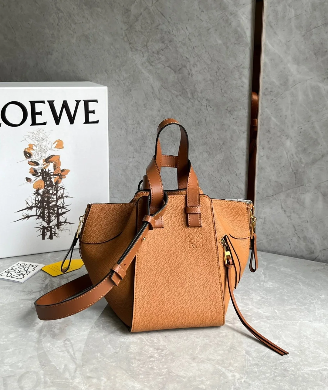 Loewe Compact Hammock Bag in Light Caramel Grained Calfskin product view 2