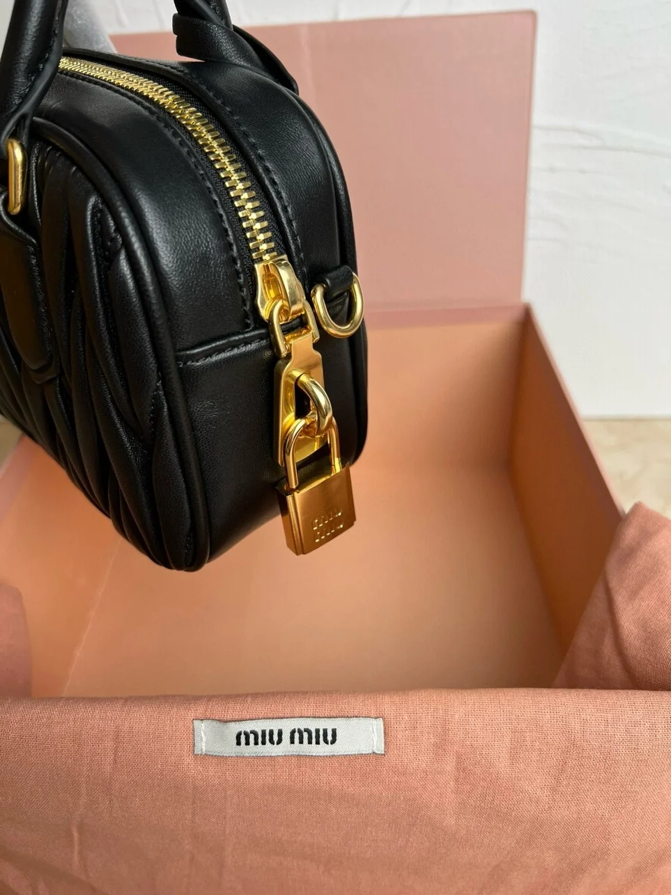 Miu Miu Arcadie Small Bag in Black Matelasse Leather product view 4