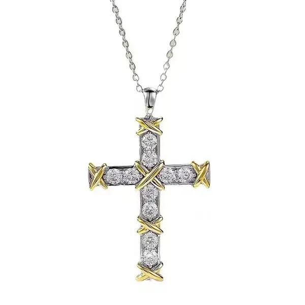 Tiffany & Co. Ten-Stone-Effect Cross Pendant Necklace Two-Tone product view 3