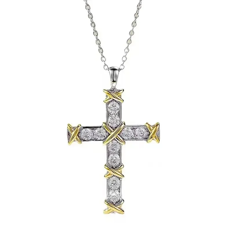Tiffany & Co. Ten-Stone-Effect Cross Pendant Necklace Two-Tone product view 3