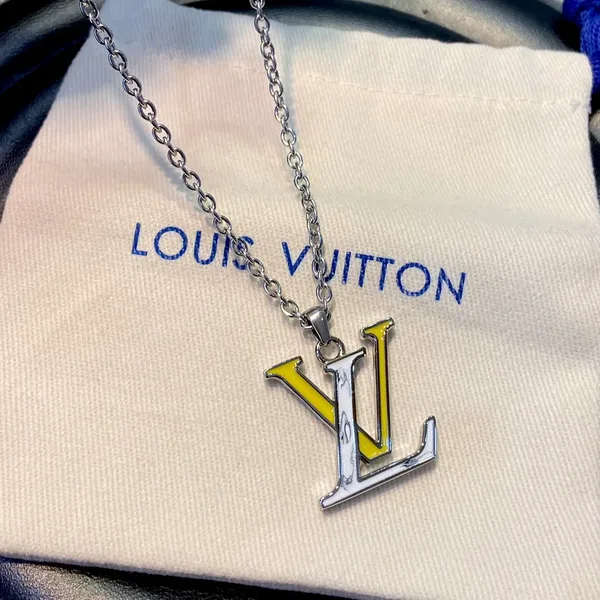 Louis Vuitton Enamel LV Monogram Pendant Necklace White Yellow and Silver-Tone product photo