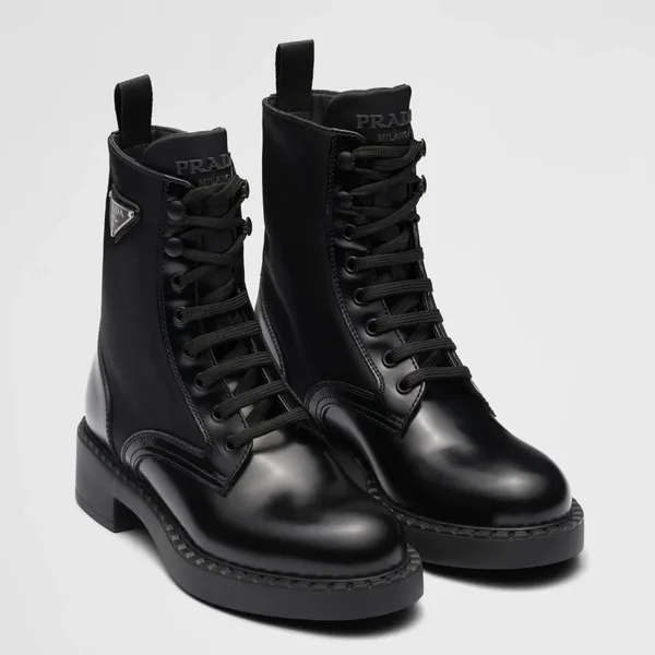 Prada Ankle Boots in Black Brushed Leather and Re-Nylon product photo