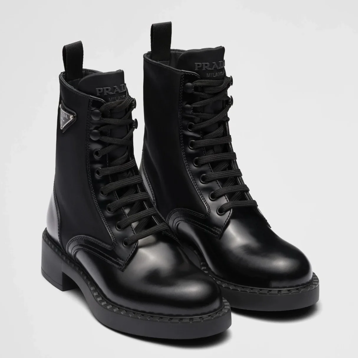 Prada Ankle Boots in Black Brushed Leather and Re-Nylon product view 1