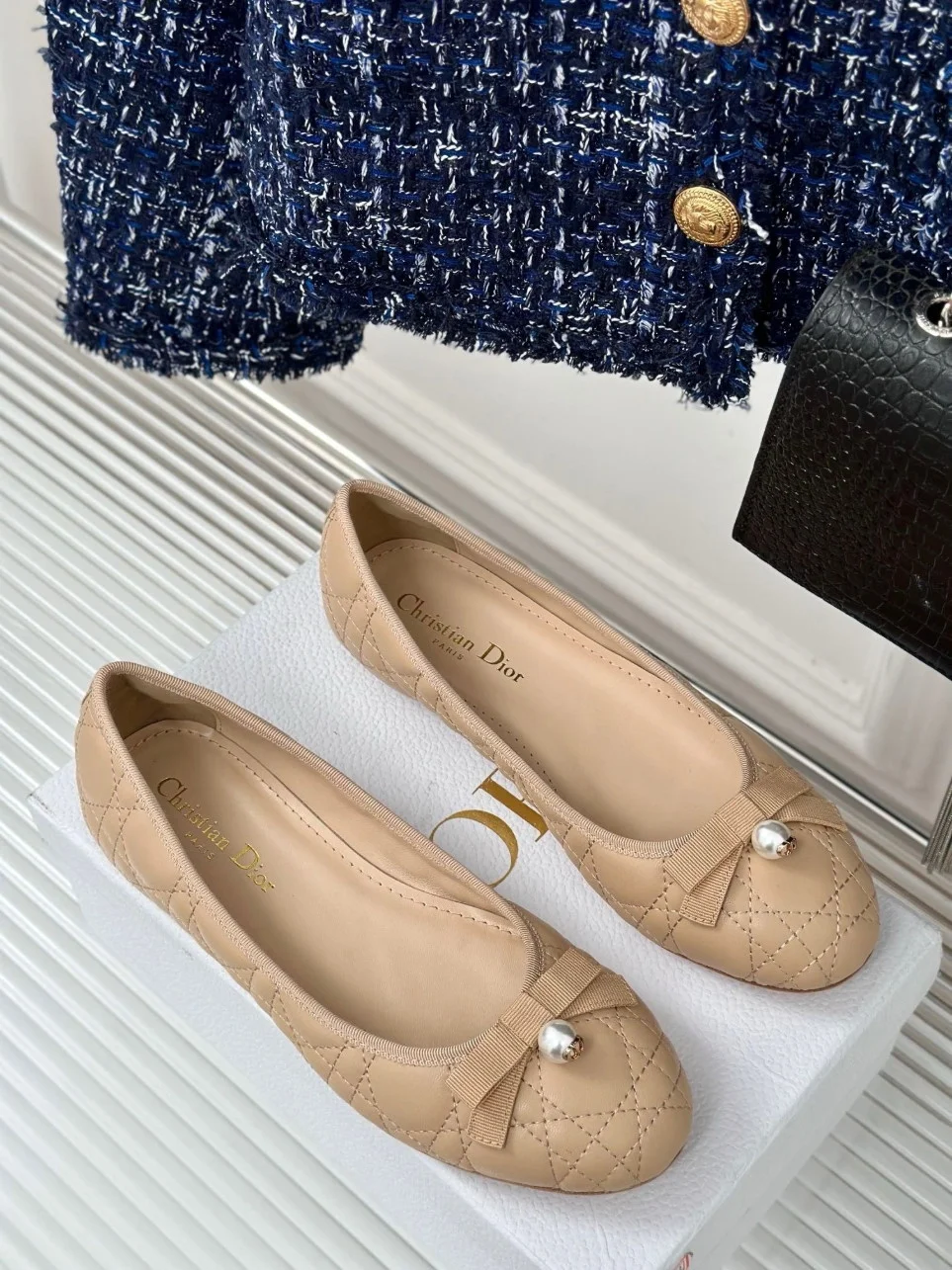 Dior Ballerina Flats in Nude Quilted Cannage Calfskin product view 4