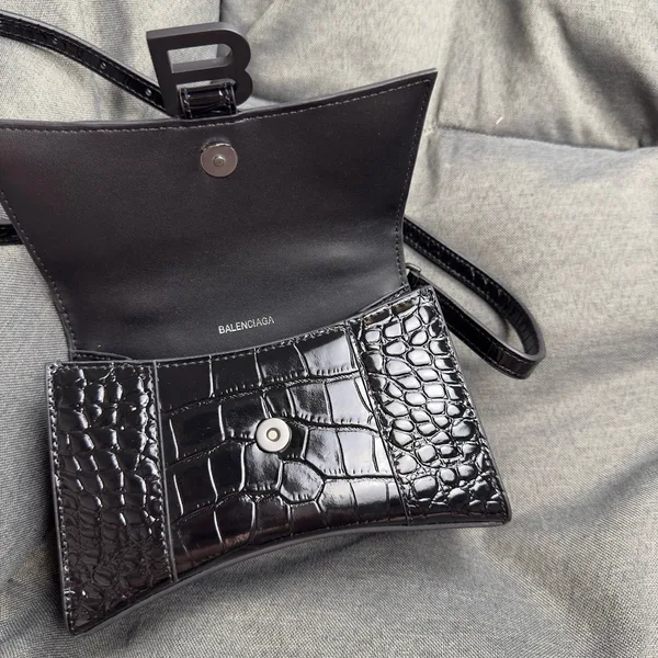 Balenciaga Hourglass XS Bag in Noir Croc-Embossed Calfskin product view 8