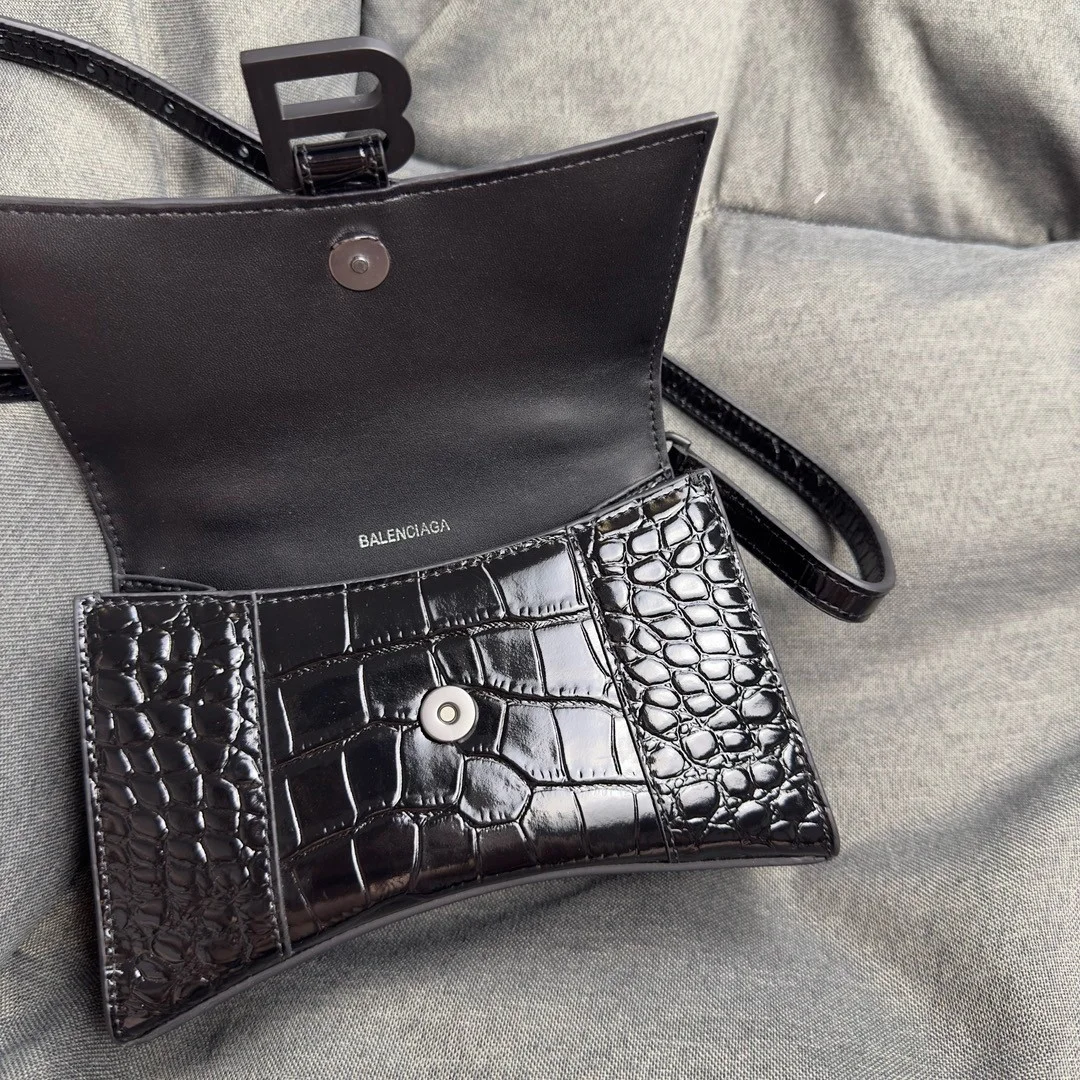 Balenciaga Hourglass XS Bag in Noir Croc-Embossed Calfskin product view 8