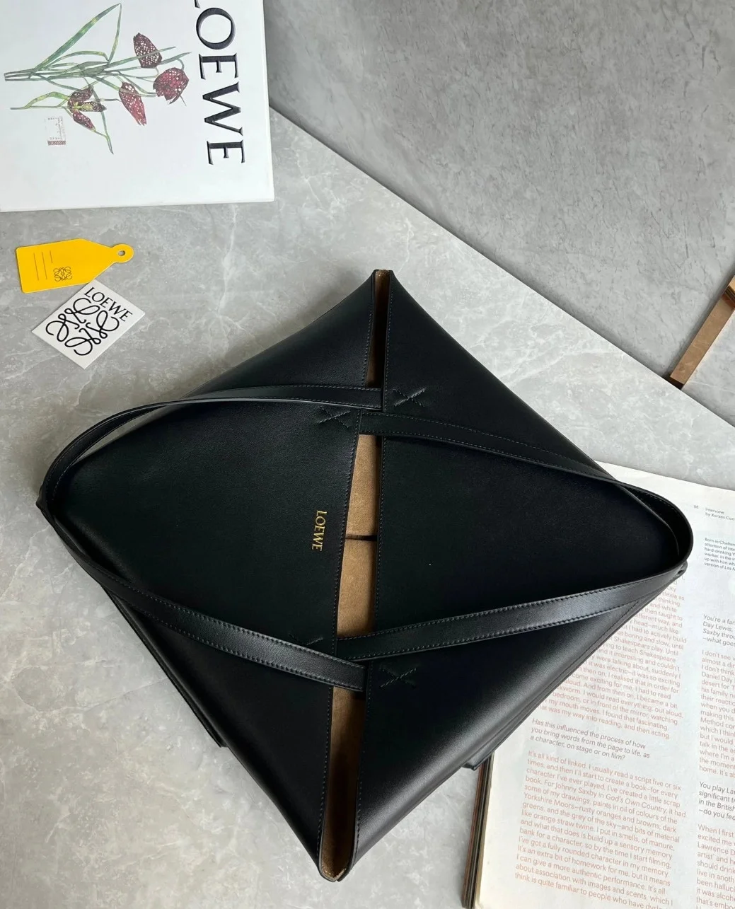 Loewe Large Puzzle Fold Tote Bag in Black Calfskin product view 7