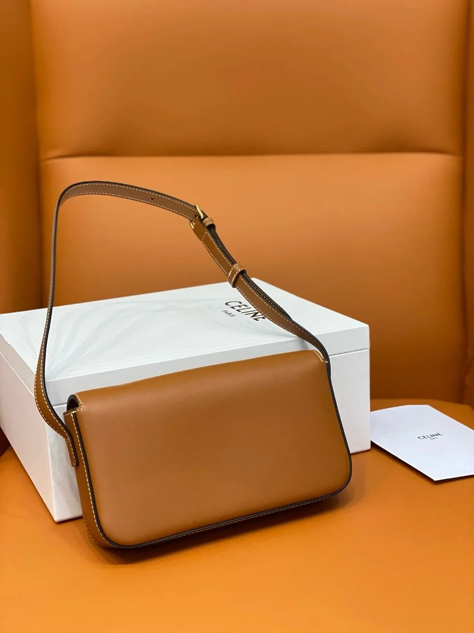 Celine Claude Shoulder Bag in Brown Calfskin product view 5