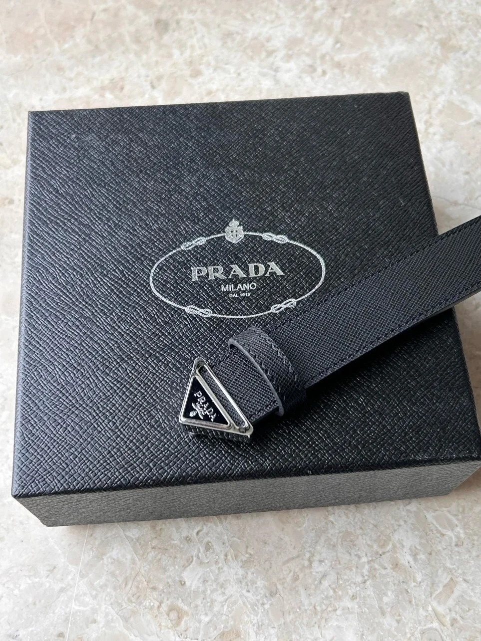 Prada Triangular Buckle Belt 30MM in Black Saffiano Leather product view 9