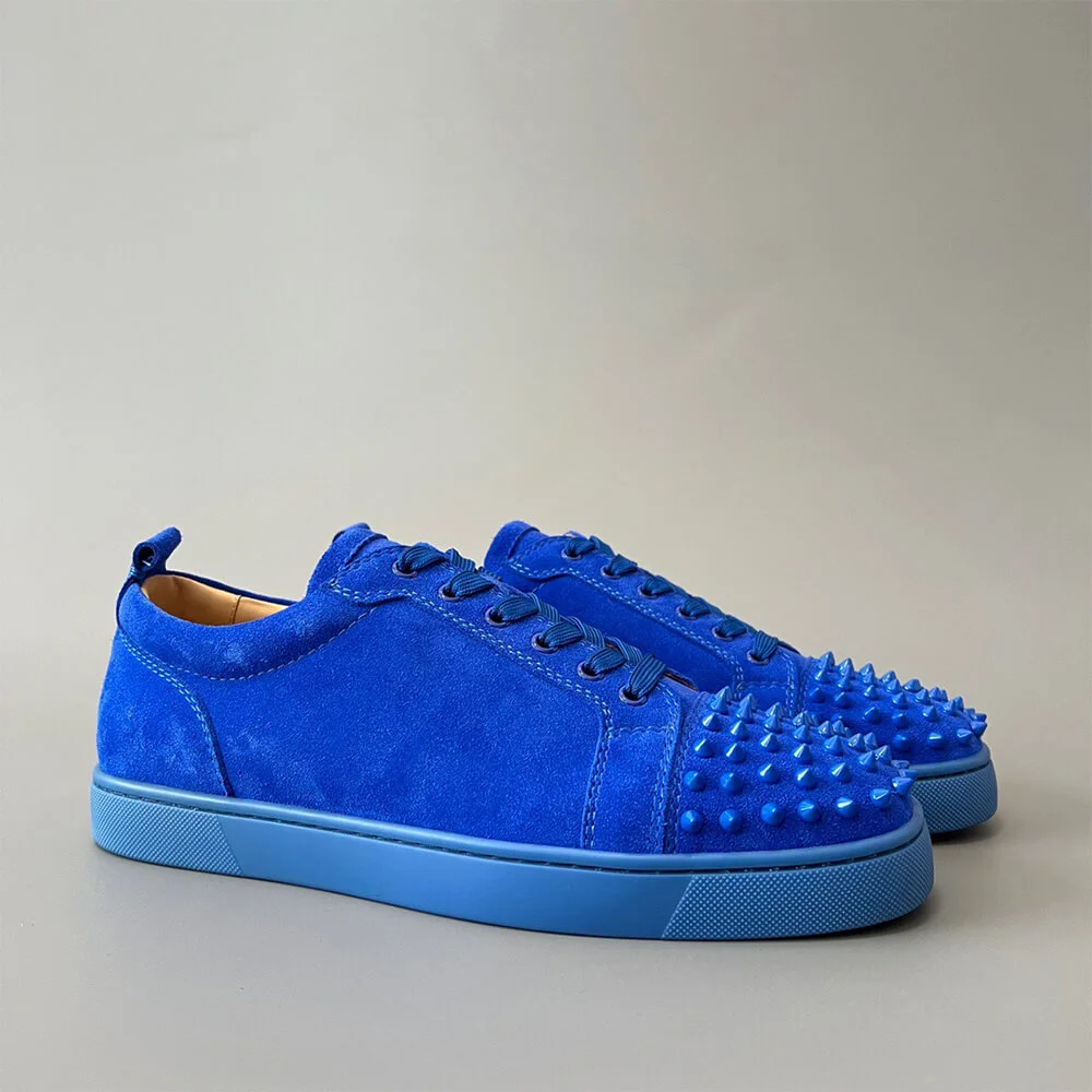 Christian Louboutin Louis Junior Spikes Suede-Effect Sneakers Blue product view 4