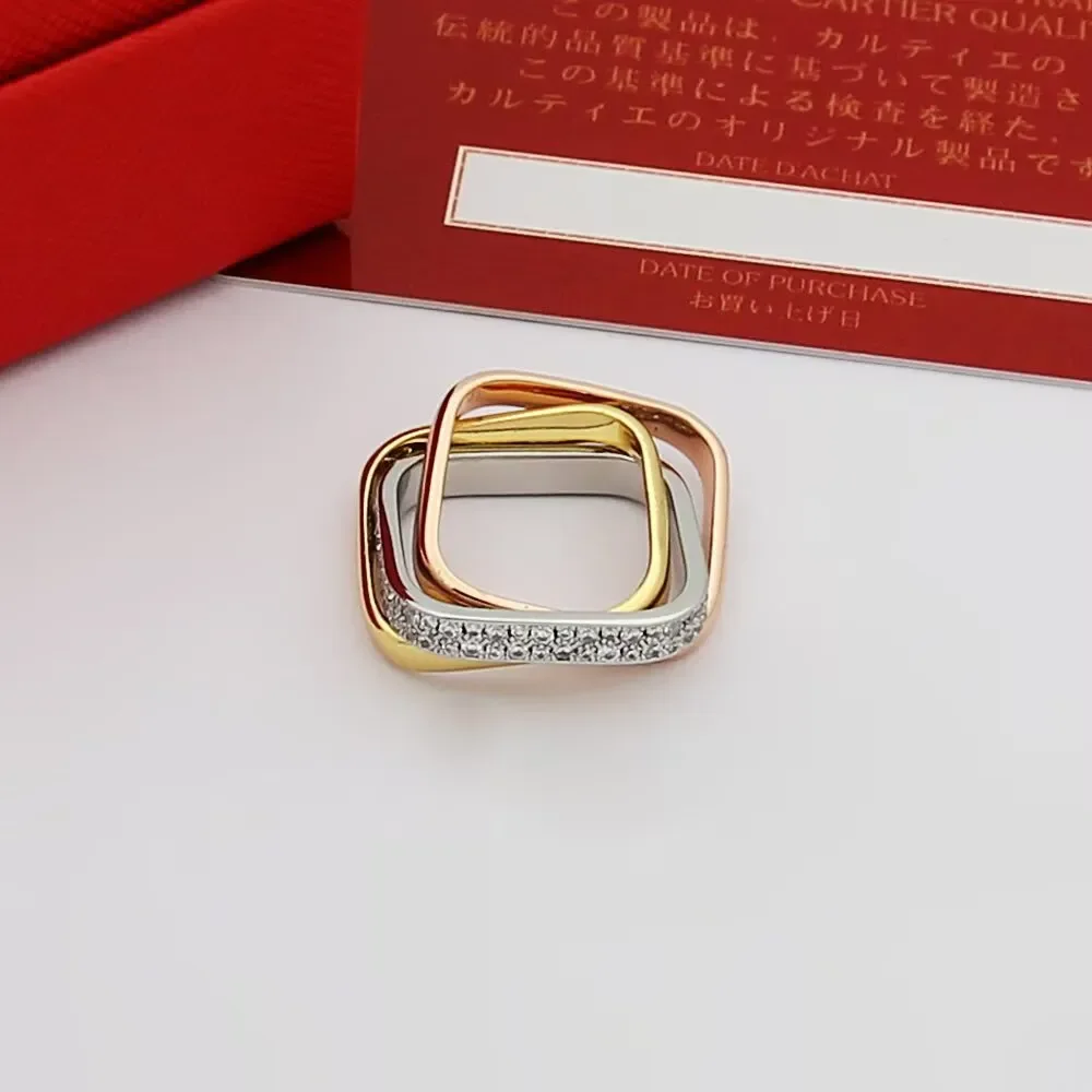 Cartier Trinity Three-Tone Interlocking Ring with Pave-Effect Band product view 3