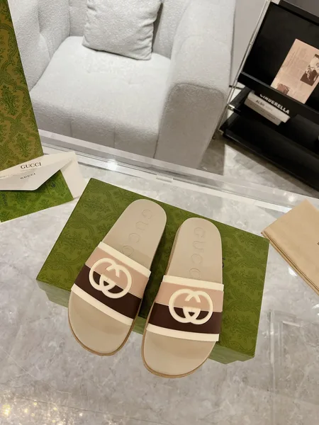 Gucci GG Logo Slide Sandals in Beige/Brown product view 2