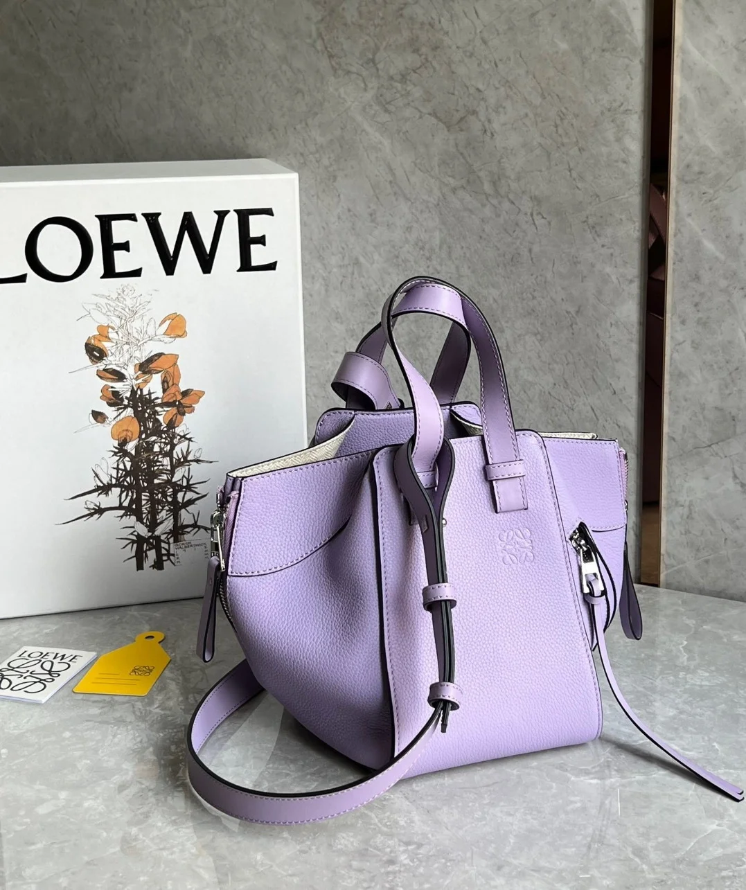 Loewe Compact Hammock Bag in Light Mauve Grained Calfskin product view 2