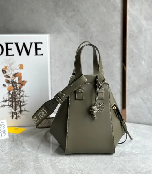 Loewe Compact Hammock Bag in Khaki Green Satin Calfskin product view 2