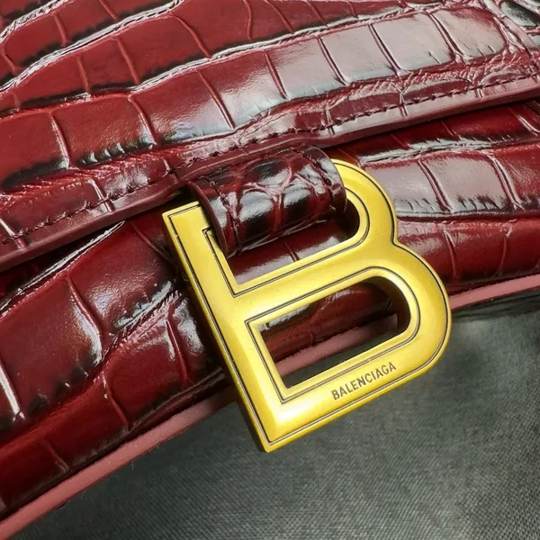 Balenciaga Hourglass Small Bag in Red Croc-Embossed Calfskin product view 2