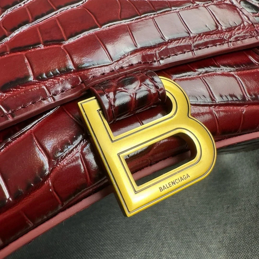 Balenciaga Hourglass Small Bag in Red Croc-Embossed Calfskin product view 2