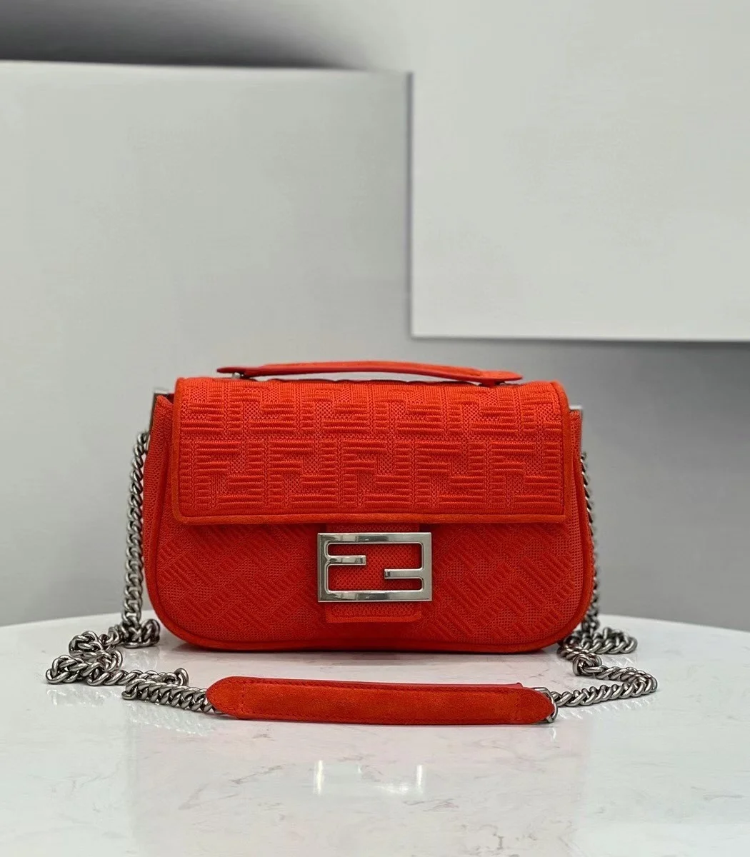 Fendi Baguette Chain Midi Bag In Piment FF Fabric product view 4
