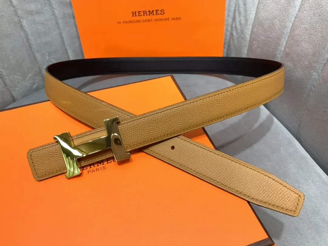 Hermès Tan/Black Reversible Belt with Gold-Tone Wide H Buckle product view 1
