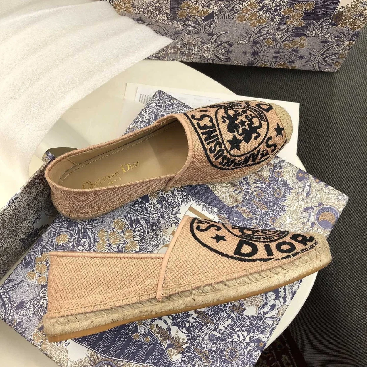 Dior Granville Espadrilles In Beige Jute Canvas with Dior Union Motif product view 8