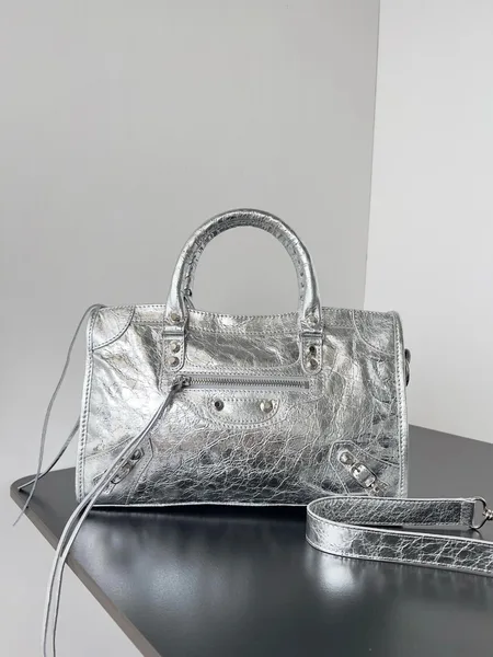 Balenciaga Le City Small Bag in Silver Metallic Lambskin product view 4
