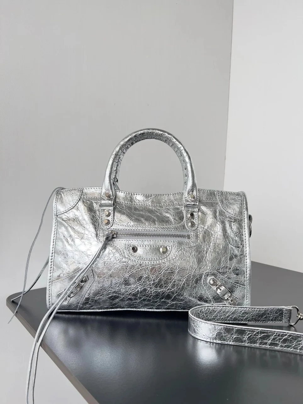 Balenciaga Le City Small Bag in Silver Metallic Lambskin product view 4