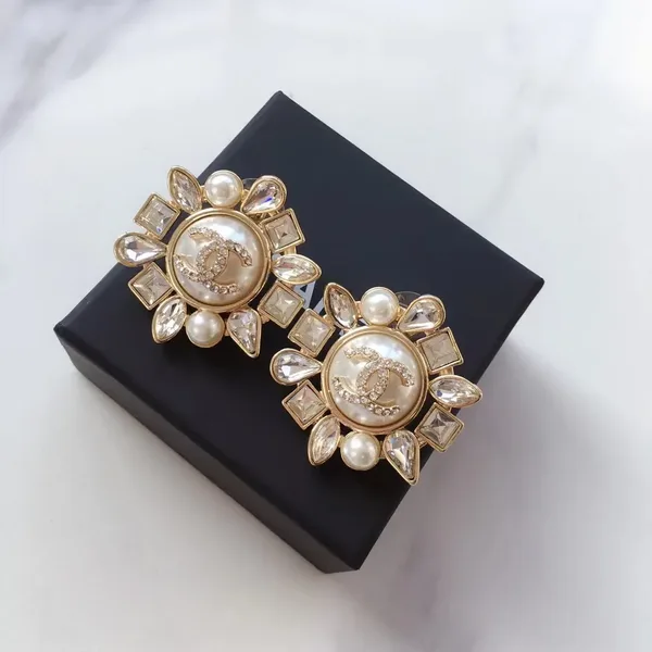 Chanel Pearl-Effect Floral Stud Earrings Gold-Tone product view 2